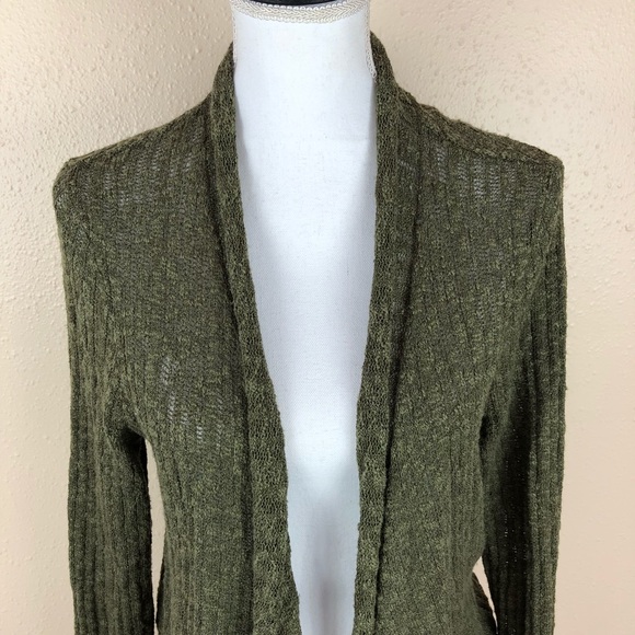NWT Lucky Brand Olive Green Open Front Sweater M - Picture 3 of 8